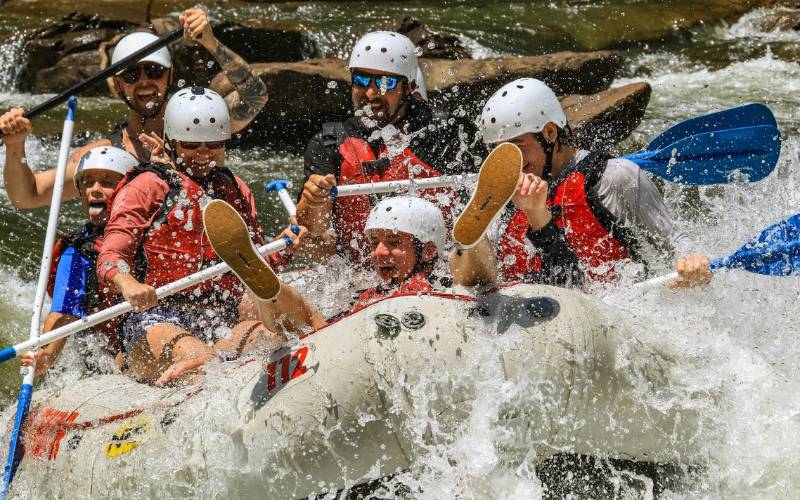 Ocoee river rapid flooding the boat