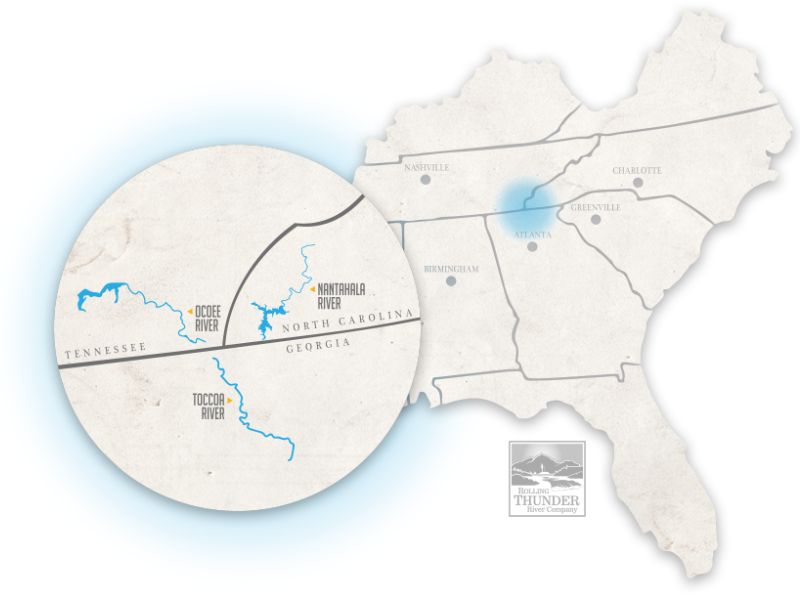 ocoee, nantahala and toccoa river locations respect to Rolling Thunder River Co